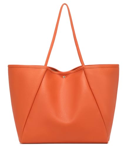 Image of Dreubea Large Leather Tote Bag for Women - Big Work Bag, Spacious Minimalist Handbag, Tote Handbag for Office