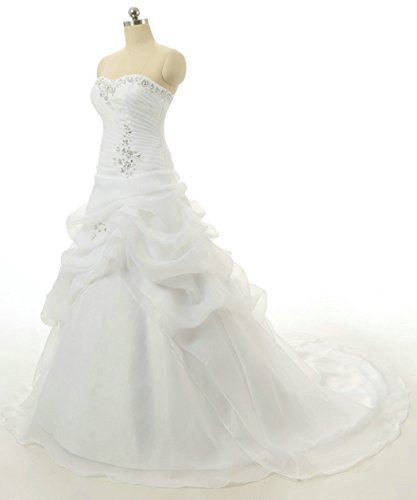 Rohmbridal Women's A-Line Organza Crystal Wedding Dress Bridal Gown Ivory Size 30 #TOP12