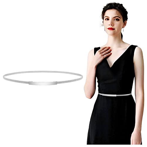 La Mejor comparativa de Cinturones dorados los mejores 10. 33 JASGOOD - Cinturón de cintura de metal ajustado para mujer, cintura dorada con cadena de metal elástica para vestir, D-plateado, X-Large-5X-Large