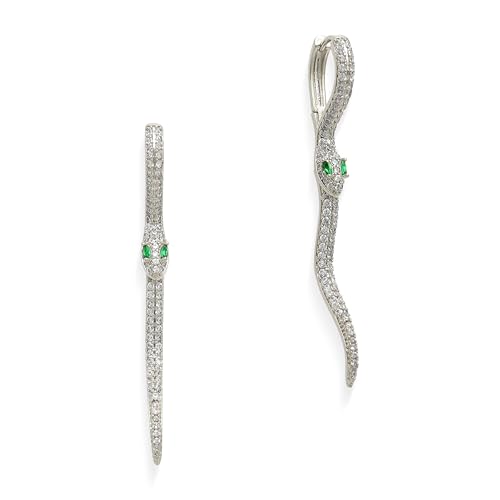 JeanBeau Silver Snake Hoop Huggie Earrings for Women...