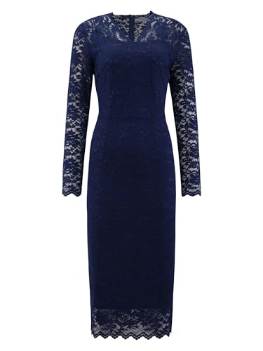 Image of Hobemty Women's Floral Lace Dress V Neck Long Sleeve Cocktail Wedding Bodycon Pencil Dresses