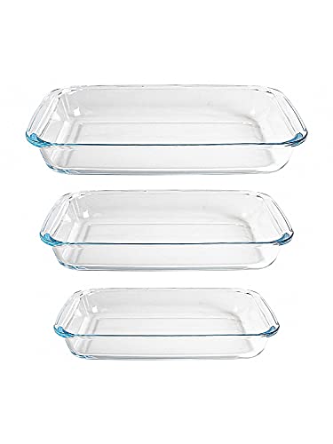 Tray Baking Tray for Microwave Oven Baking Tray Set Dish Serving Tray for Serving Fancy for Storage Glass Tray for Baking Oven Safe Borosilicate Glass Rectangle Safe and Transparent Set of 3 Piece