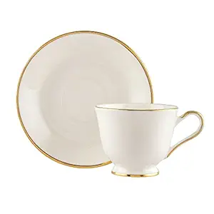 TAGROCK Gold Rim Plain White Fine Bone China Tea Cup Saucers Set - 140ml, Set of 6 (6 Cups & 6 Saucer)