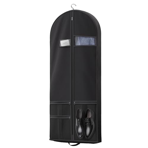 Image of Lazebox 54 inch Travel Garment Bag with Accessories Zipper Pocket, Heavy Duty Suit Bag for Suits, Tuxedos, Dresses, Coats, Black, 1 pack