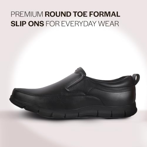 Image of FAUSTO Men Premium Finish Round Toe Formal Slip-On Shoes | Comfort Office Loafers with Memory Cushioned Insole | Broad Feet Ultra Lightweight Anti-Skid Sole