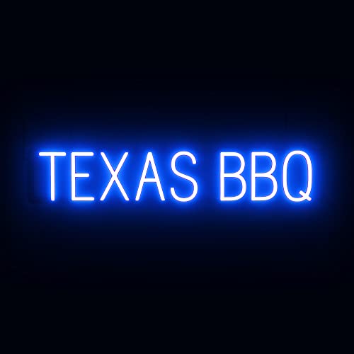 Image of SpellBrite LED Neon TEXAS BBQ Sign for Business - Blue, 34 inch x 6 inch | Ultra-Bright Click-Together Signage for Restaurants, with Visibility from 500 Feet - 8 Animations, 6 Brightness Levels