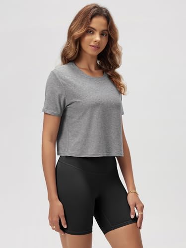 Image of ODODOS Women's Performance Cropped Tee Ultra Soft odSTRATUM Tech Short Sleeve Relaxed Top Crew Neck T-Shirts