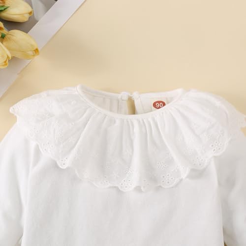 Kids Baby Girl Long Sleeve Collar Shirt Toddler White Blouse Puff Short Sleeve T-Shirt Solid Color Basic Top Bottom2