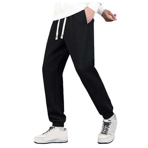ジョガーパンツ メンズ 冬 スウェットパンツ 裏起毛 暖かい 厚手 ジャージ 下 ストレッチ 柔らかい 防寒ズボン 無地 カジュアル ゆったり イージーパンツ ウエストゴム 調整紐 ボトムス 大きいサイズ おしゃれ 普段着 スポーツ アウトドア(ブラック,