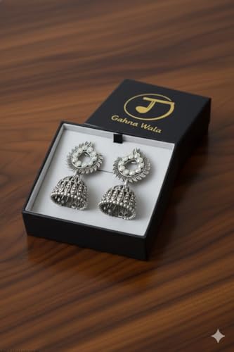Image of Traditional Silver-Tone Jhumka Earrings Set for Women & Girls | Stylish Ethnic Indian Danglers | Festive & Daily Jewelry | Ideal Jewellery Gift Set for Sister, Wife & Friends - Pack of 6