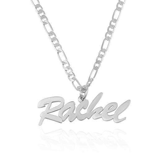 Beleco 18k Gold Plated or Sterling Silver 925 Custom Name Necklace - Personalized Name Plate Necklace with Elegant Figaro Chain, Old English Font | Customized & Personalized Necklaces2