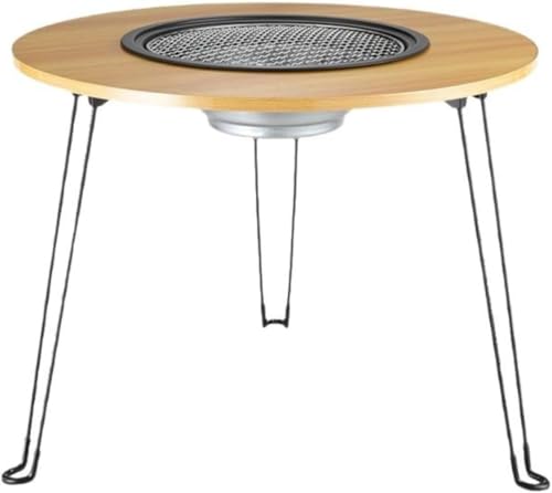 Honey Zone ポータブル無煙バーベキューテーブル 折りたたみ式コンロ 庭用 炭ストーブセット 食材調理&グリル 丸型 イエロー (丸型 イエロー)