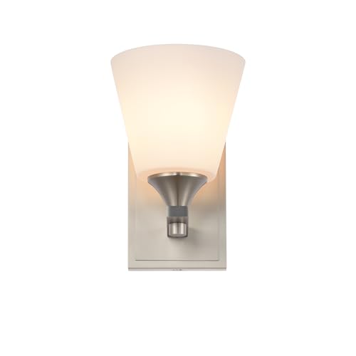 Image of Brushed Nickel Wall Sconce Light, American Sconces Wall Lighting, Traditional 1 Light Bathroom Vanity Lighting with Opal Glass Shade, Wall Light for Bedroom Bathroom Living Room Entryway Hallway