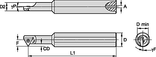 WIDIA WIDIA Circle FSII25062512560R FSII Small Hole Boring Bar for Grooving and Threading, 30° Angle, Steel, 0.625" Shank Diameter, Right, 4" Length