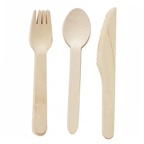 FUNOMOCYA 12Pcs Wooden Disposable Cutlery Set Utensils for Parties Events Gatherings Includes Spoons Knives Forks for Elegant Dining Experience
