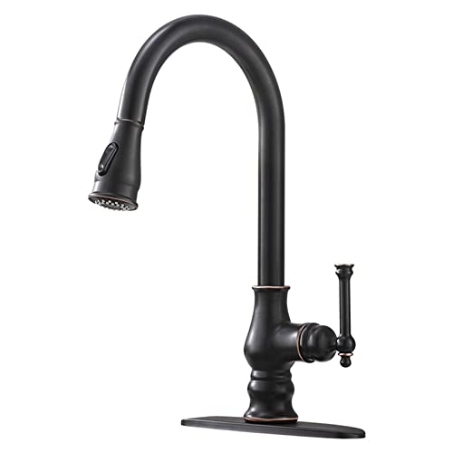 Grifo de Cocina con rociador extraíble, Monomando, de Arco Alto, de latón, Mezclador de Agua fría y Caliente con Placa de Cubierta, rociador Giratorio de 360° y 2 Modos (Orb)