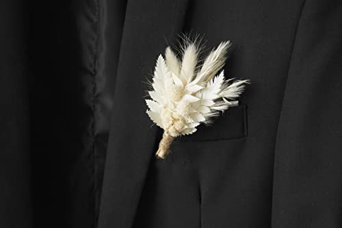 White Dried Flowers Boho Pampas Dried Boutonniere miniatura 4