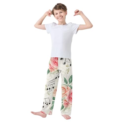 ZZXXB Music Note and Rose Boys Long Pants Soft Trousers Elastic Waist Kids Lounge Bottoms with Pockets S-XL3