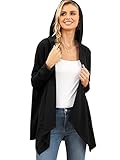 VIISHOW Lightweight Summer Cardigan for Women Long Sleeve Open Front Hoodie Outwear Spring Waffle Casual Classic Cardigans with Pockets,Black,Small