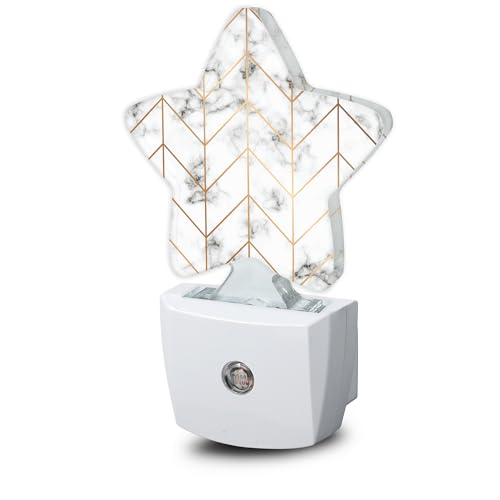 Image of Marble Line Geometric Plug-in Night Light with Dusk-to-Dawn Sensor for Bedroom,Bathroom and Living Room Sleep Friendly lamp for Women /Girls /Boys Gift,0.5W