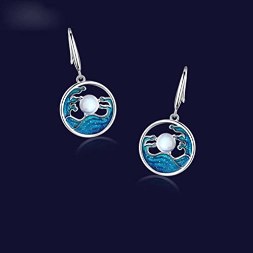Pendientes de plata S925 redondos joyería con piedra lunar mujer 3