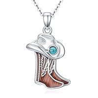 SOESON Cowgirl Cowboy Necklace 925 Sterling Silver Wood Cowgirl Cowboy Boot Pendant Western Necklace Western Jewelry Gifts For Women Men