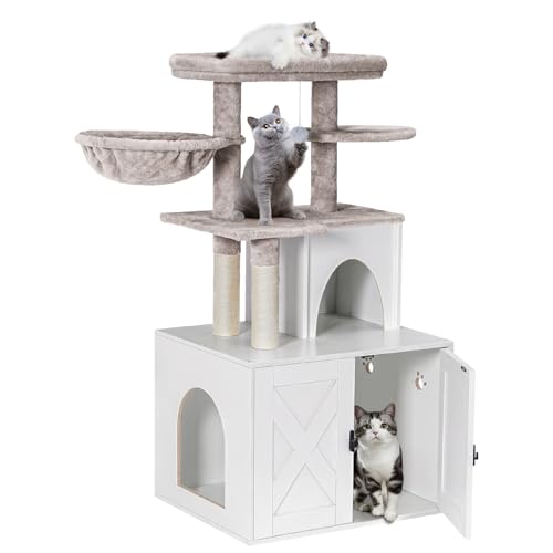 Snughome Cat Litter Box Enclosure with Cat Tree Tower and Condo, Hidden Washroom Furniture with...