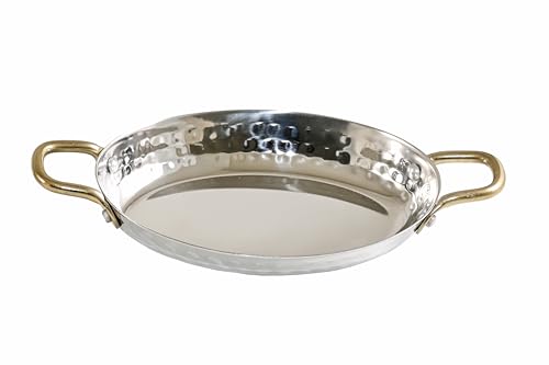 Hammered Serving Tray with Brass Handles Set of 2 Stainless