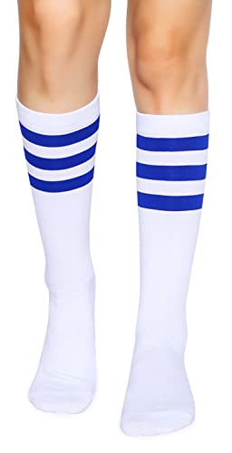 Henwarry Over the Calf Tube Socks Classic Triple Stripes Cotton Retro Athletic Socks for Men and Women