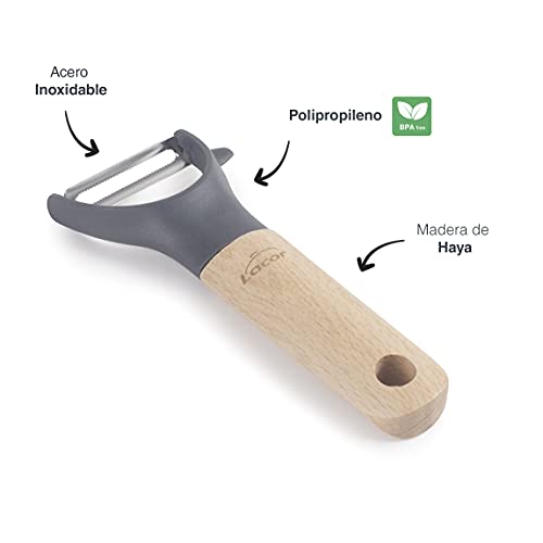 Lacor 68198 Potato Peeler, Fruit and Vegetable, Beech Wood Handle, Stainless Steel Toothed Blade - Image 3