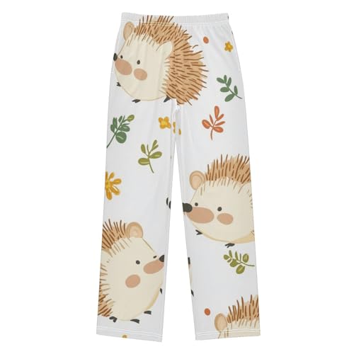 Lovely Hedgehog Florals Boys Long Pants Soft Trousers Elastic Waist Kids Lounge Bottoms with Pockets S-XL