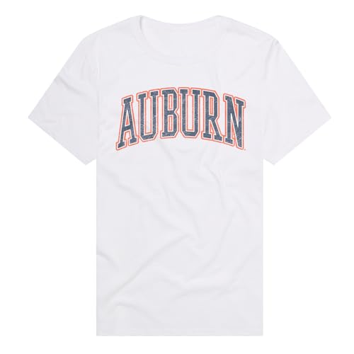 Auburn University Tigers Distressed School Name Official NCAA Classic Ring-Spun T-Shirt Unisex for Men & Women White Medium