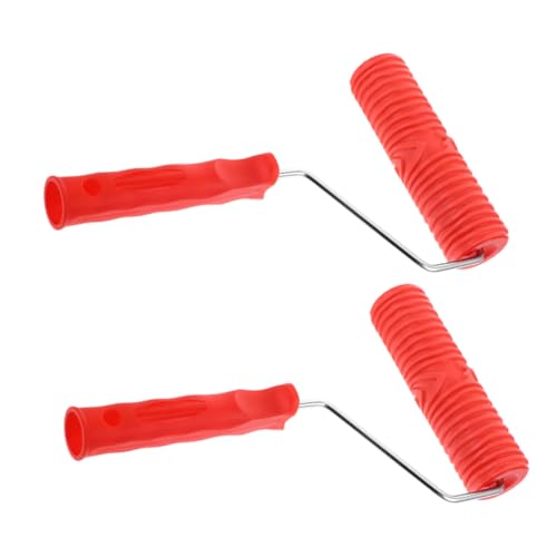 Kisangel 2個直線木目模様硅藻泥テクスチャーペイントローラー 耐久シリコン製 人間工学ハンドル付 壁や家具の装飾用多用途ローラーツール