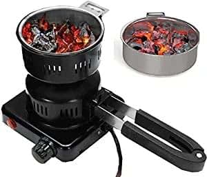 Fiiasa Chromium Steel Hot Plate 500 W Radiant Coal Heater Stove with Tong, Black
