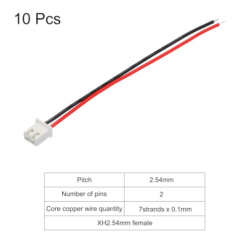 Conector XH 2 pines hembra 2.54 mm con cable 10 cm 10 piezas miniatura 3
