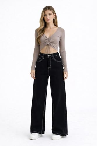 Image of ODDMONEKY Baggy Jeans for Women || Korean Jeans for Women || Wide Leg Korean High Waist Baggy Denim Pants (Wjeans-7)