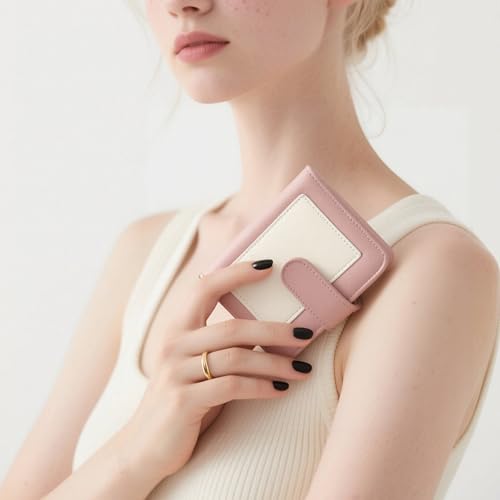 Image of GOIACII Small Wallet for Women RFID Blocking Bifold Wallets Ladies Card Holder Coin Zipper Pocket Pink