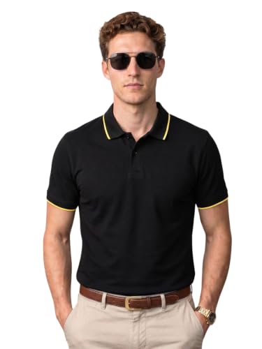 Image of Veirdo Pure Cotton Half Sleeves Regular Fit Plain Solid Classic Polo Colored Collar T-Shirt for Men (Colors: Olive, Maroon, Navy, Black, Green & Orange)