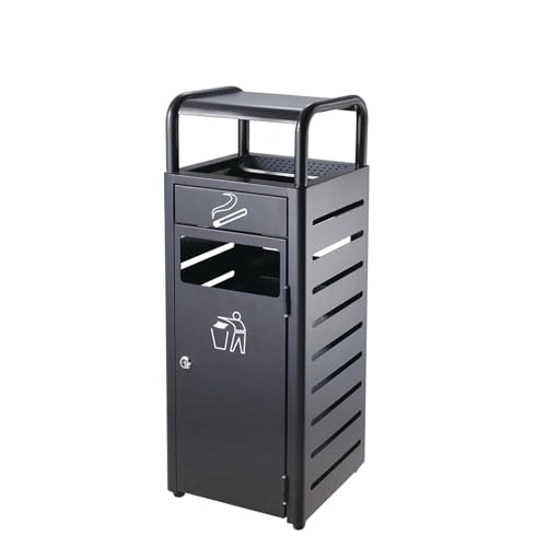 HASMI Poubelle verticale en acier inoxydable, grande poubelle de cuisine commerciale extérieure avec cendrier, conteneur à déchets avec seau intérieur...