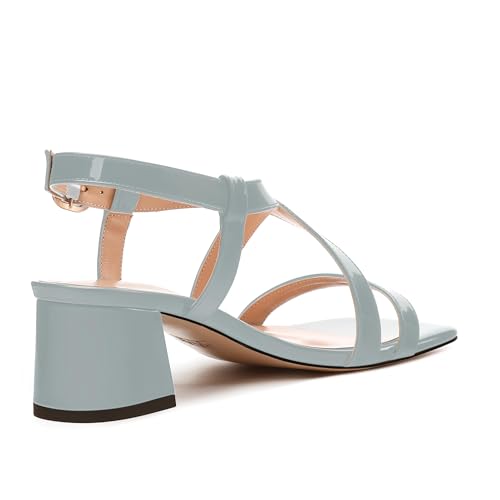 Womens Sandals, Square Open Toe Chunky Heels, Fashion Adjustable Strap Buckle Heeled Sandal, Solid Patent Sandals for Women 5