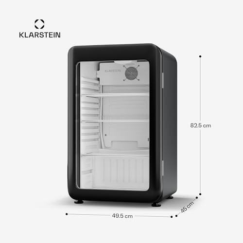 Klarstein Audrey Evo Getränkekühlschrank Mit Glastür - 93L Mini Kühlschrank, Retro-Design, LED-Beleuchtung, Doppelt Verglaste Tür, 0-10 °C, Energieklasse C, Schwarz