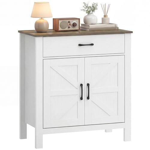 HOMCOM Buffet Salon, Meuble de Rangement avec 2 Portes de Grange, tiroir et étagère réglable, Style Rustique, Buffet Salle à Manger et Cuisine, 77 x 39,3 x...