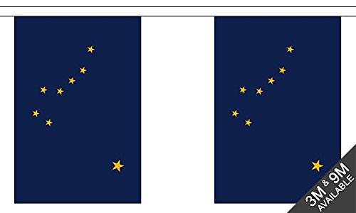 Flagtex Alaska Fabric Bunting – 3m with 10 Flags – Indoor & Outdoor Decoration – String Flags Banners AK State USA American Pacific Northwest