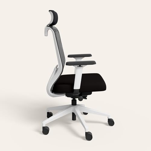 Image of Interio by Godrej Greta 2.0 High Back- Fabric Ergonomic Office Chair (Black Ink with White Body, Set of 2) 1 Year Warranty, Adjustable Armrest, Cushioned Headrest