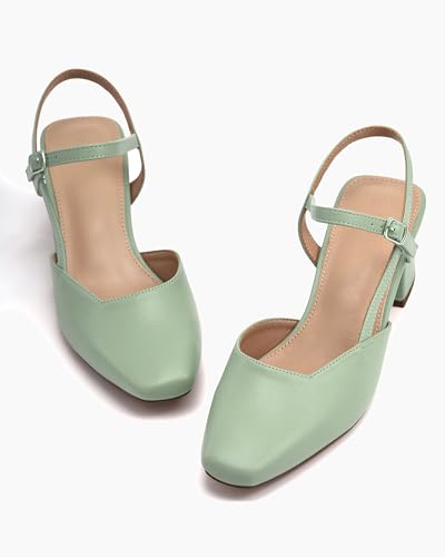 Rilista Women's Slingback Chunky Low Heels Closed Square Toe Heel Wedding Party Dress Pumps Shoes3