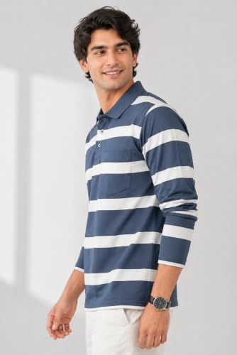 Image of SANE ORIGINALS Men's Full Sleeve Polo T-Shirt with Pocket, Premium Cotton Blend Collar Neck Tee