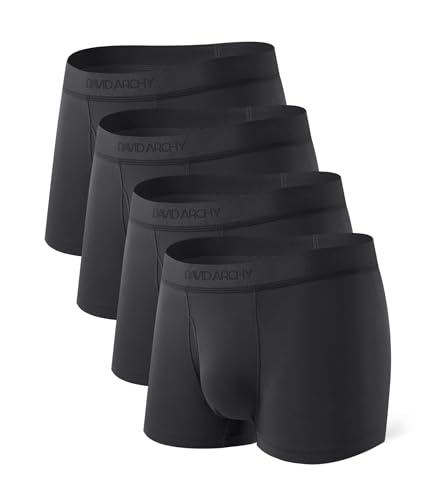 DAVID ARCHY Men's Trunks Underwear Modal Support Pouch with Fly Ultra Soft Breathable Men's Underwear 4 Pack