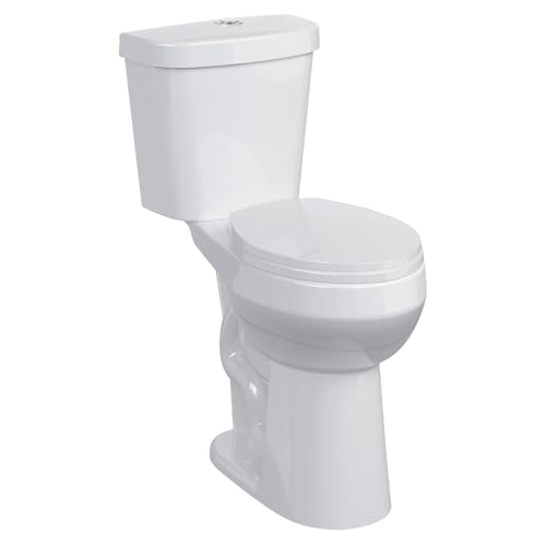 Image of GarveeTech Two-Piece Toilet, 21 inch Height, Round Bowl for Bathrooms with Soft Close Seat, Extra Tall Height Toilet with 1.28 Siphonic Flush Cotton White