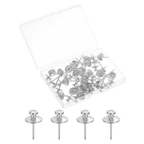 Image of uxcell 50 Pcs Double Headed Picture Hanging Nail, Zinc Alloy Push Pins Picture Hangers Double Headed Thumb Tacks for Hanging Pictures, Silver