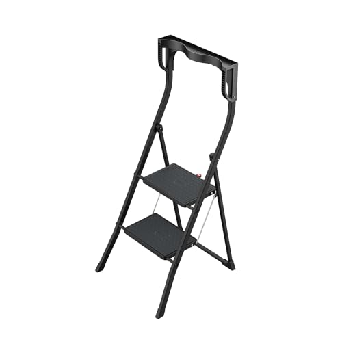 Hailo K77 ComfortLine Klapptritt - 2-stufige Trittleiter aus Stahl mit Sicherheitsbügel und Ablageschale - Arbeitshöhe bis 2,47 m - Gewicht: 5 kg - Schwarz